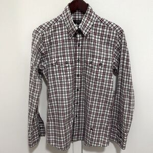 Burberry Black Label Japan Long Sleeve Blouse in Plaid with Metallic Thread.